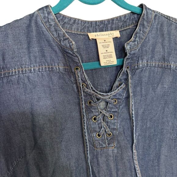 Philosophy Tencel Lyocell Dark Wash Chambray Denim Blue Mini Dress Size Medium - Picture 6 of 12